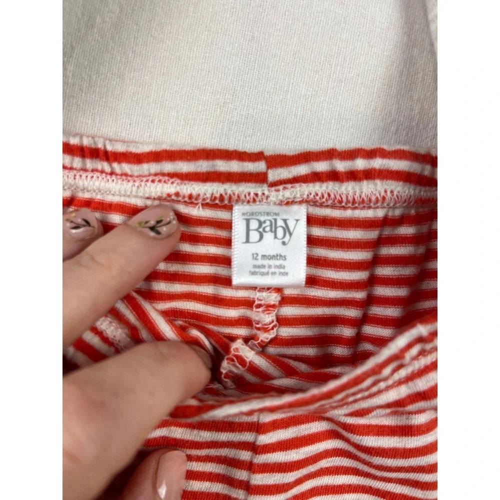 Nordstrom Baby 12M Bear Applique Top and Striped Leggings Set Red Oatmeal